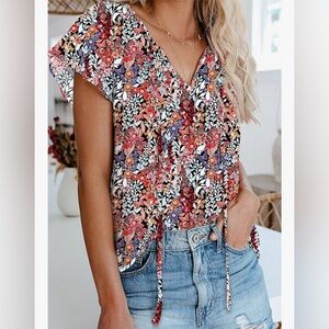 Like New Dokotoo Women's Casual Boho Floral Printed V Neck Top